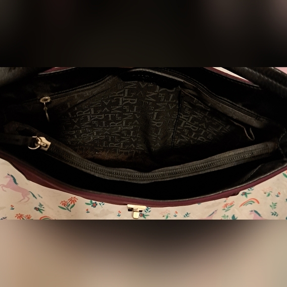 EUC Lamarthe Burgundy Cotton & Black Italian Leather Casual Shoulder Purse Bag - Picture 8 of 16